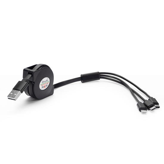 Cabo USB Retrátil 3 em 1 Personalizado Cabo USB Retrátil 3 em 1 Personalizado