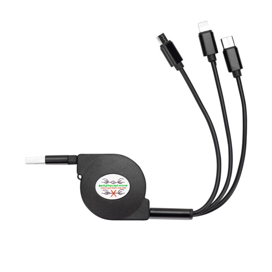 Cabo USB Retrátil 3 em 1 Personalizado Cabo USB Retrátil 3 em 1 Personalizado