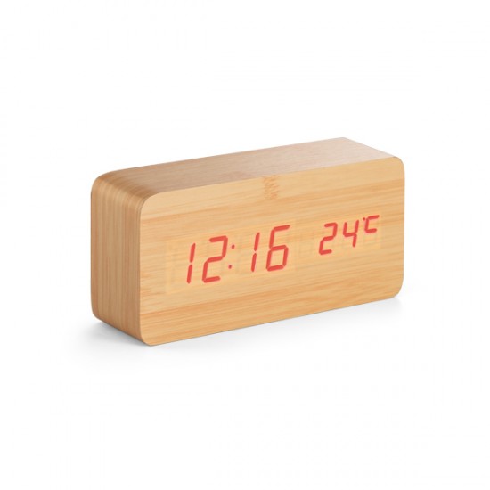 Relógio em MDF com calendário Alarme e Termômetro Personalizado